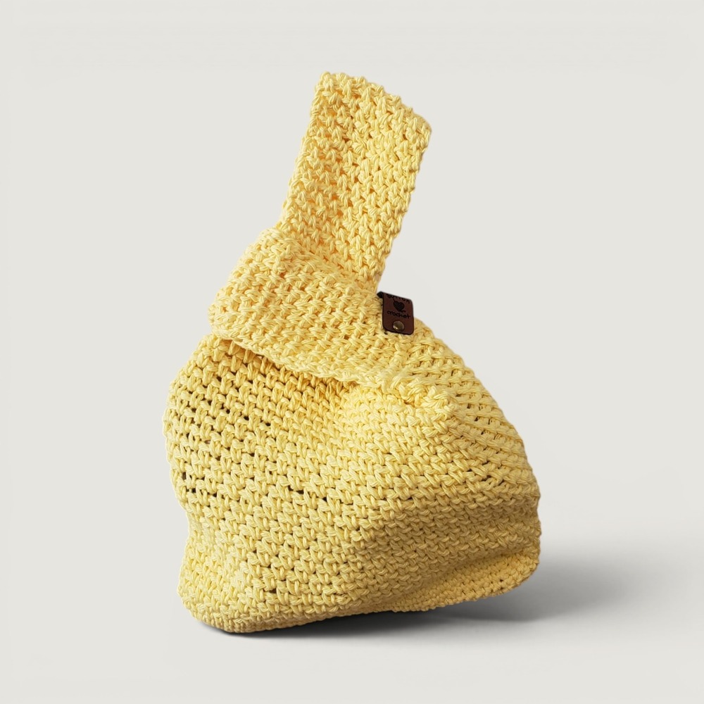 Handmade Crochet Japanese Knot Bag Yellow Handmade Boho Wristlet Tote
